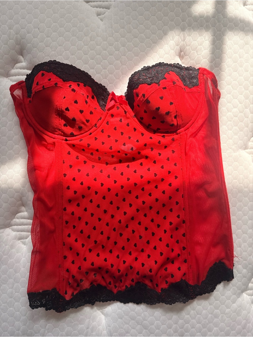 adidas Red Bustier Top with Black Lace Trim - Picture 3 of 7
